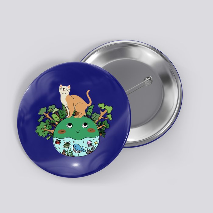 Earth Day April Earth Design With A Cat Gift Button