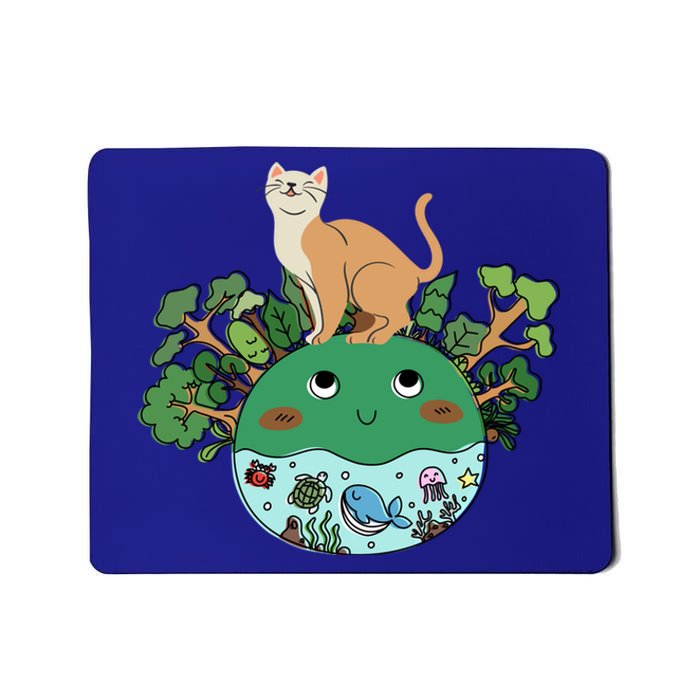 Earth Day April Earth Design With A Cat Gift Mousepad