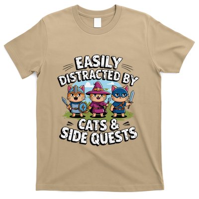 Easily Distracted By Cats Side Quests Gamer Rpg Cats Knight T-Shirt