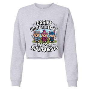 Easily Distracted By Cats Side Quests Gamer Rpg Cats Knight Cropped Pullover Crew