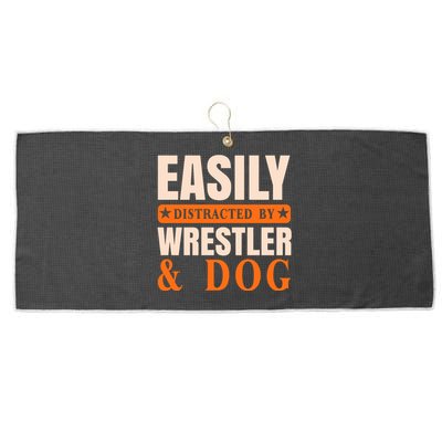 Easily Distracted By Wrestler And Dog Large Microfiber Waffle Golf Towel