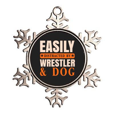 Easily Distracted By Wrestler And Dog Metallic Star Ornament