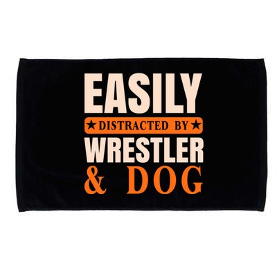 Easily Distracted By Wrestler And Dog Microfiber Hand Towel