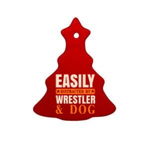 Easily Distracted By Wrestler And Dog Ceramic Tree Ornament