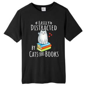 Easily Distracted By Cats And Books Funny Cat & Book Lover Tall Fusion ChromaSoft Performance T-Shirt