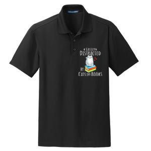 Easily Distracted By Cats And Books Funny Cat & Book Lover Dry Zone Grid Polo