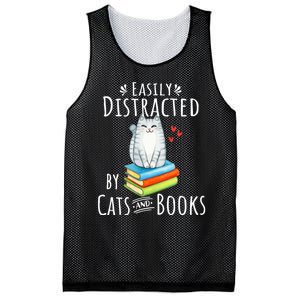 Easily Distracted By Cats And Books Funny Cat & Book Lover Mesh Reversible Basketball Jersey Tank