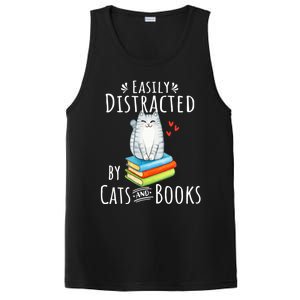 Easily Distracted By Cats And Books Funny Cat & Book Lover PosiCharge Competitor Tank