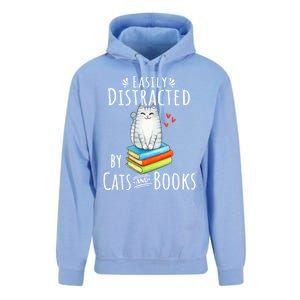 Easily Distracted By Cats And Books Funny Cat & Book Lover Unisex Surf Hoodie