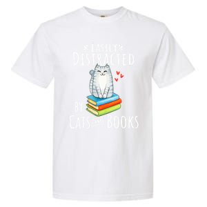 Easily Distracted By Cats And Books Funny Cat & Book Lover Garment-Dyed Heavyweight T-Shirt