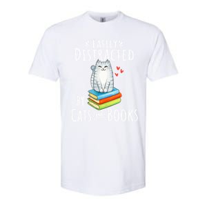 Easily Distracted By Cats And Books Funny Cat & Book Lover Softstyle CVC T-Shirt