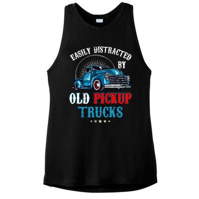 Easily Distracted By Old Pickup Trucks Quote Trucker Driver Ladies PosiCharge Tri-Blend Wicking Tank