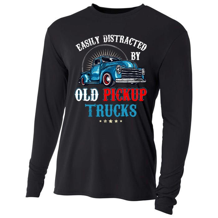 Easily Distracted By Old Pickup Trucks Quote Trucker Driver Cooling Performance Long Sleeve Crew