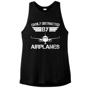 Easily Distracted By Airplanes Aviation Pilot Airplane Lover Ladies PosiCharge Tri-Blend Wicking Tank