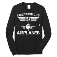 Easily Distracted By Airplanes Aviation Pilot Airplane Lover Long Sleeve Shirt