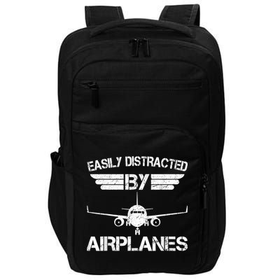 Easily Distracted By Airplanes Aviation Pilot Airplane Lover Impact Tech Backpack