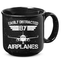 Easily Distracted By Airplanes Aviation Pilot Airplane Lover 15oz Campfire Ceramic Mug