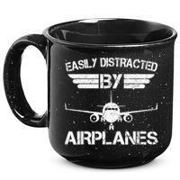 Easily Distracted By Airplanes Aviation Pilot Airplane Lover 15oz Campfire Ceramic Mug