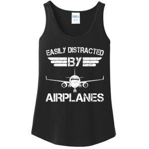 Easily Distracted By Airplanes Aviation Pilot Airplane Lover Ladies Essential Tank