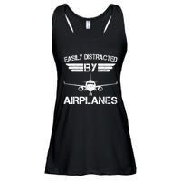 Easily Distracted By Airplanes Aviation Pilot Airplane Lover Ladies Essential Flowy Tank