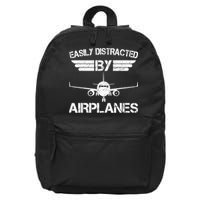 Easily Distracted By Airplanes Aviation Pilot Airplane Lover 16 in Basic Backpack