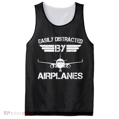Easily Distracted By Airplanes Aviation Pilot Airplane Lover Mesh Reversible Basketball Jersey Tank