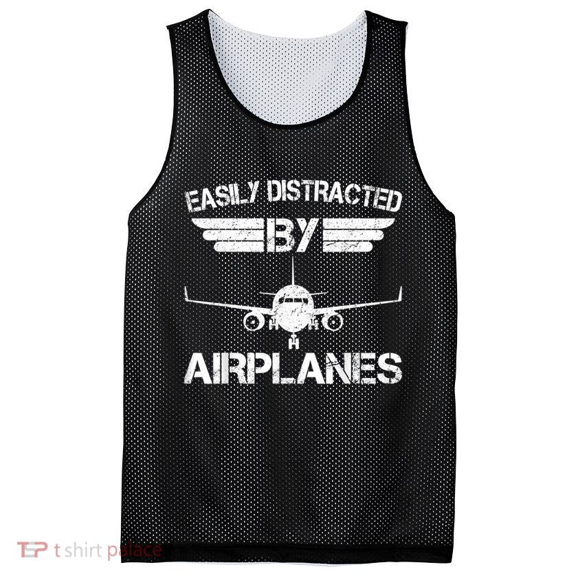 Easily Distracted By Airplanes Aviation Pilot Airplane Lover Mesh Reversible Basketball Jersey Tank