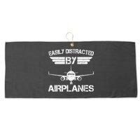 Easily Distracted By Airplanes Aviation Pilot Airplane Lover Large Microfiber Waffle Golf Towel