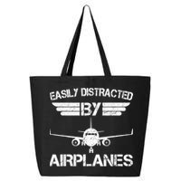 Easily Distracted By Airplanes Aviation Pilot Airplane Lover 25L Jumbo Tote