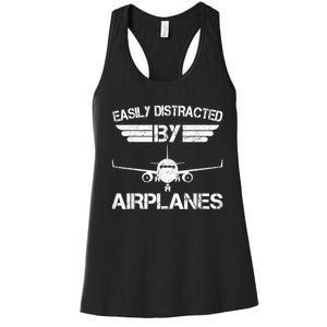 Easily Distracted By Airplanes Aviation Pilot Airplane Lover Women's Racerback Tank