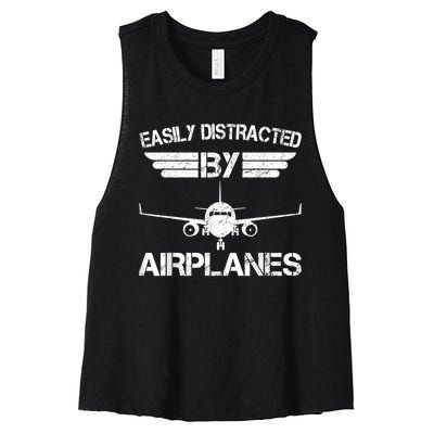 Easily Distracted By Airplanes Aviation Pilot Airplane Lover Women's Racerback Cropped Tank