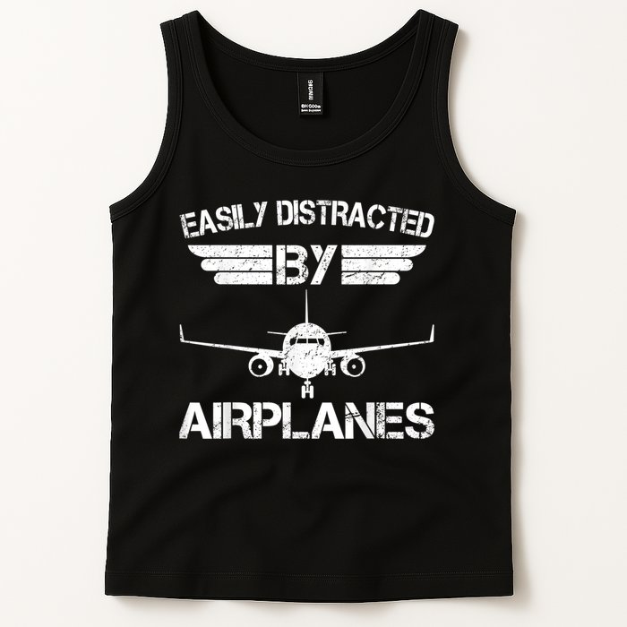 Easily Distracted By Airplanes Aviation Pilot Airplane Lover Tank Top