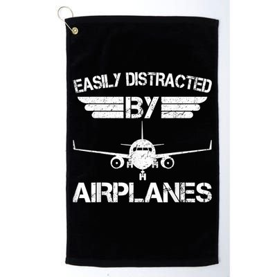 Easily Distracted By Airplanes Aviation Pilot Airplane Lover Golf Towel