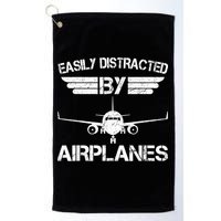 Easily Distracted By Airplanes Aviation Pilot Airplane Lover Golf Towel