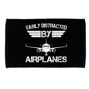 Easily Distracted By Airplanes Aviation Pilot Airplane Lover Microfiber Hand Towel