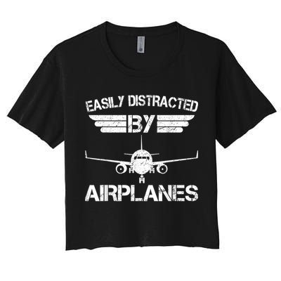 Easily Distracted By Airplanes Aviation Pilot Airplane Lover Crop Top