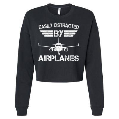 Easily Distracted By Airplanes Aviation Pilot Airplane Lover Cropped Pullover Crew