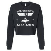Easily Distracted By Airplanes Aviation Pilot Airplane Lover Cropped Pullover Crew