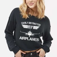 Easily Distracted By Airplanes Aviation Pilot Airplane Lover Cropped Pullover Crew