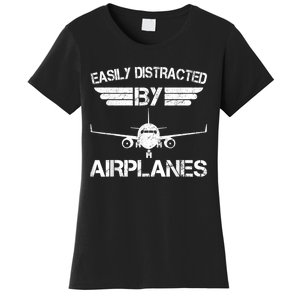 Easily Distracted By Airplanes Aviation Pilot Airplane Lover Women's T-Shirt