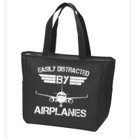 Easily Distracted By Airplanes Aviation Pilot Airplane Lover Zip Tote Bag