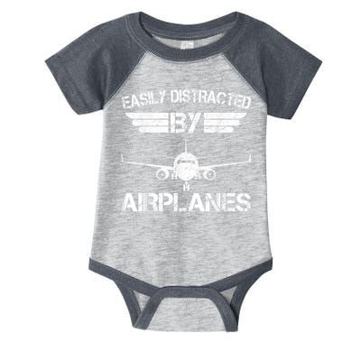 Easily Distracted By Airplanes Aviation Pilot Airplane Lover Infant Baby Jersey Bodysuit