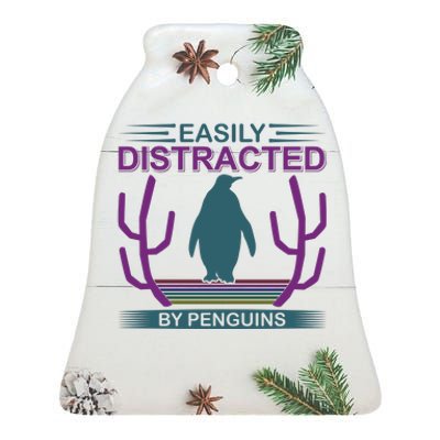 Easily Distracted By Penguins Ceramic Bell Ornament