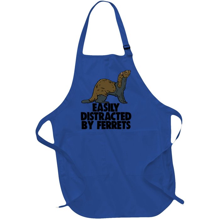 Easily Distracted By Ferregift Funny Ferret Lovers Gift Full-Length Apron With Pockets