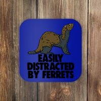 Easily Distracted By Ferregift Funny Ferret Lovers Gift Coaster