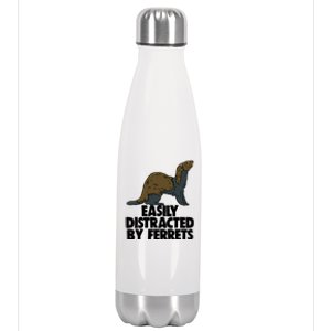 Easily Distracted By Ferregift Funny Ferret Lovers Gift Stainless Steel Insulated Water Bottle