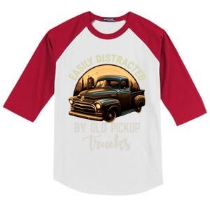 Easily Distracted By Old Pickup Trucks Classic Cars Lover Gift Kids Colorblock Raglan Jersey