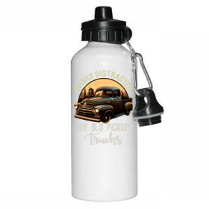 Easily Distracted By Old Pickup Trucks Classic Cars Lover Gift Aluminum Water Bottle