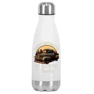 Easily Distracted By Old Pickup Trucks Classic Cars Lover Gift Stainless Steel Insulated Water Bottle