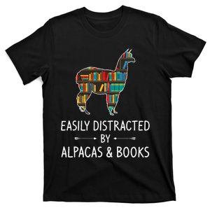 Easily Distracted By Alpacas & Books Lover Gift Vicuna Llama T-Shirt